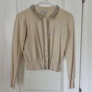 Banana Republic Ivory Jeweled Trim Cardigan